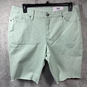 Style & Co NEW Women Bermuda Short Plus 18 Green Denim Raw Hem Stretch Slimming